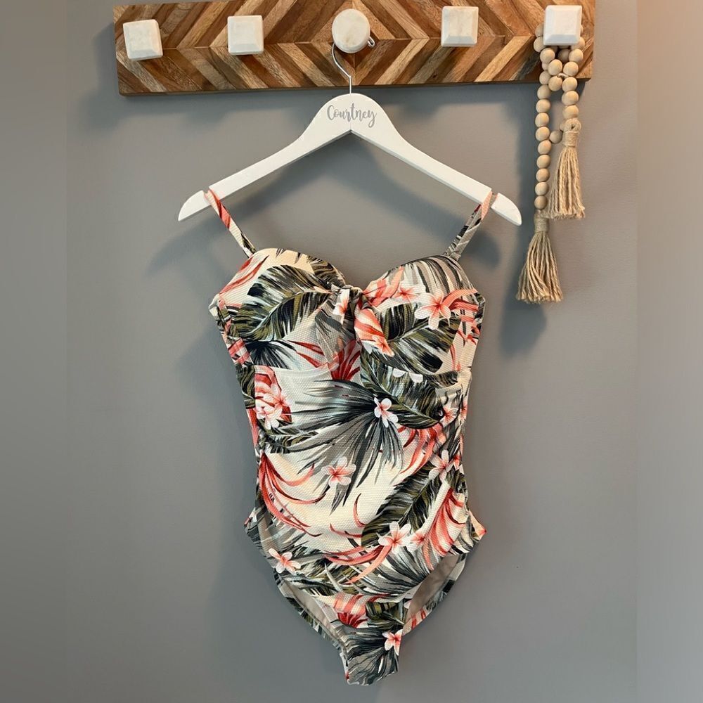 NWOT Kona Sol tropical patterned one piece swim suit Size L